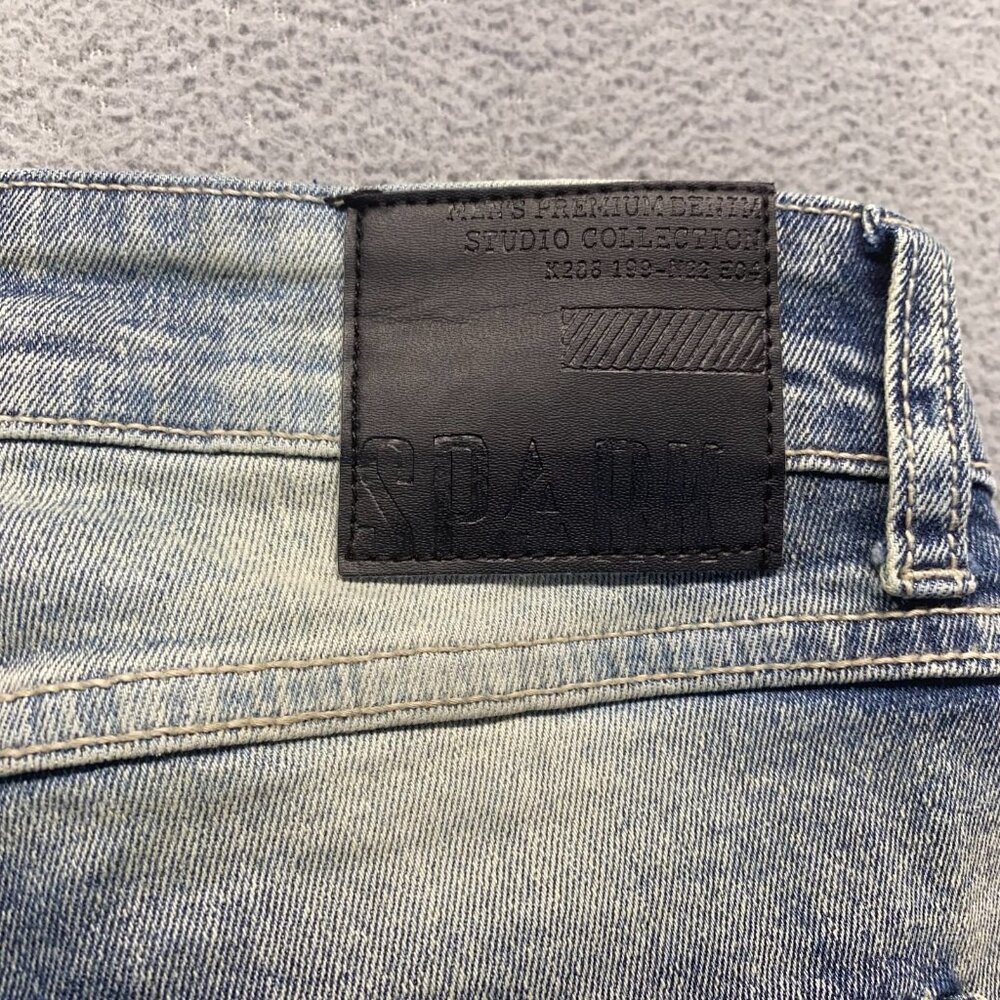 SPARK PREMIUM 29X38 Stretch Ripped Distressed Flare Fit Stacked Denim Jeans - Picture 7 of 14